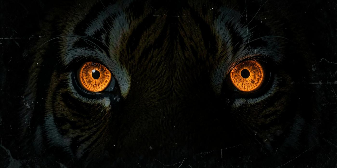 Glowing tiger eyes in the dark